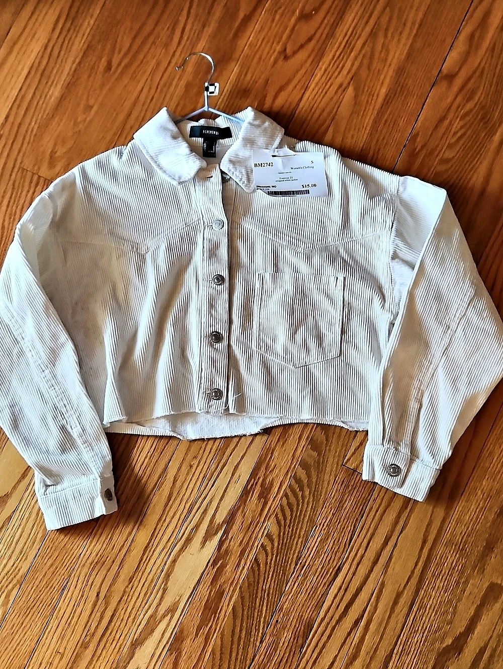 Forever 21 Cropped Frayed Corduroy Jacket White Medium